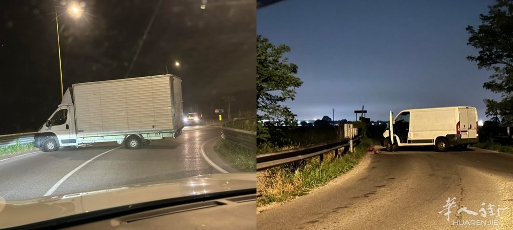 I furgoni di traverso sulla provinciale.jpg