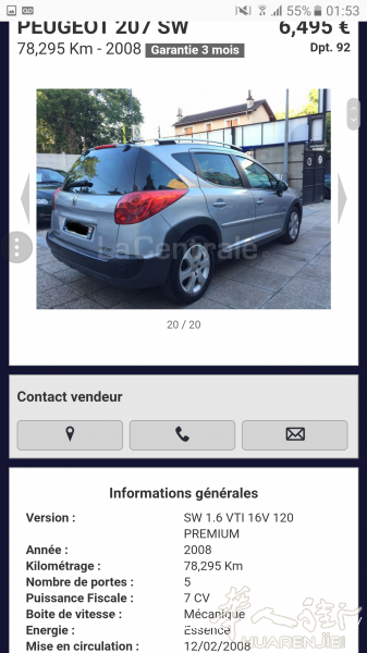 PEUGEOT     207 SW  6,495 €  78,295 Km - 2008 