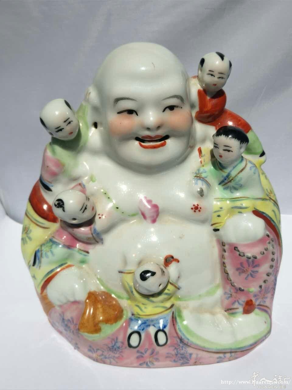 老的五子登科粉彩弥勒佛瓷像