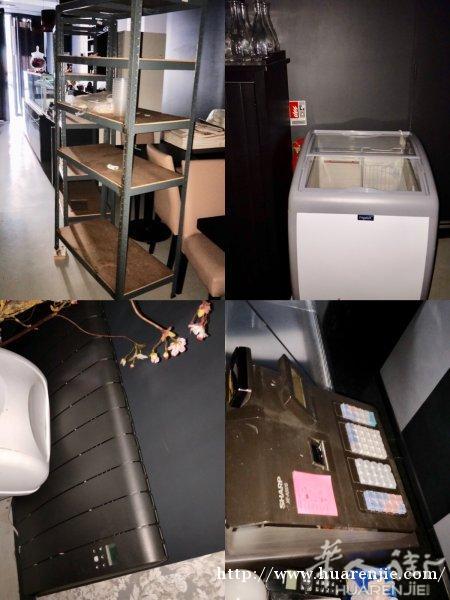 现出售九成新的厨房设备及桌椅餐馆用具：烤箱，冷柜，冰箱，搅拌机，收银机，微波炉，电暖器，桌椅等