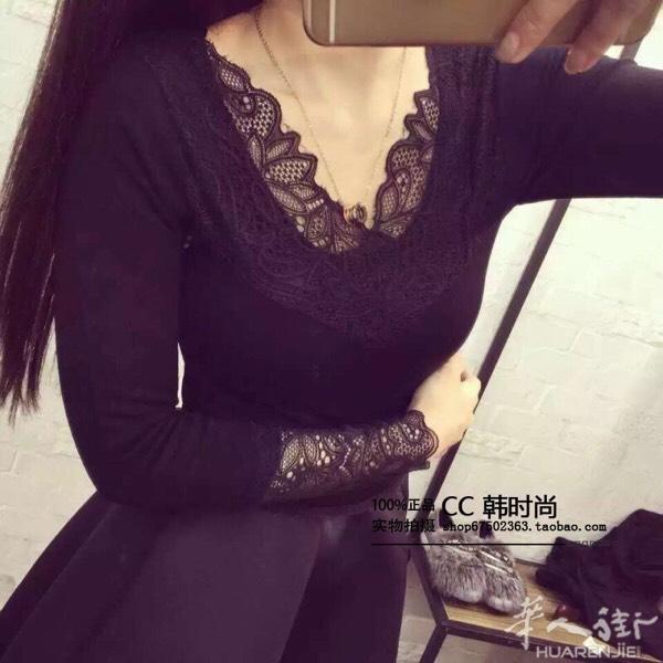 现货💓韩国保暖蕾丝上衣加绒+微信infinite