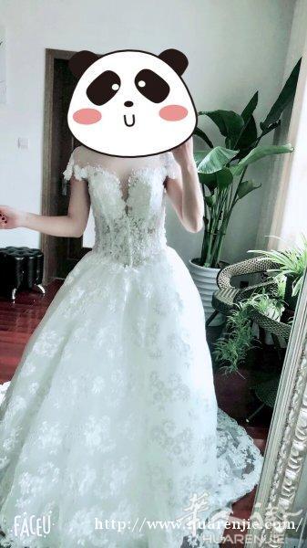 出售二手新娘婚纱礼服 明星同款 超级美的手工缝珠 2米拖尾