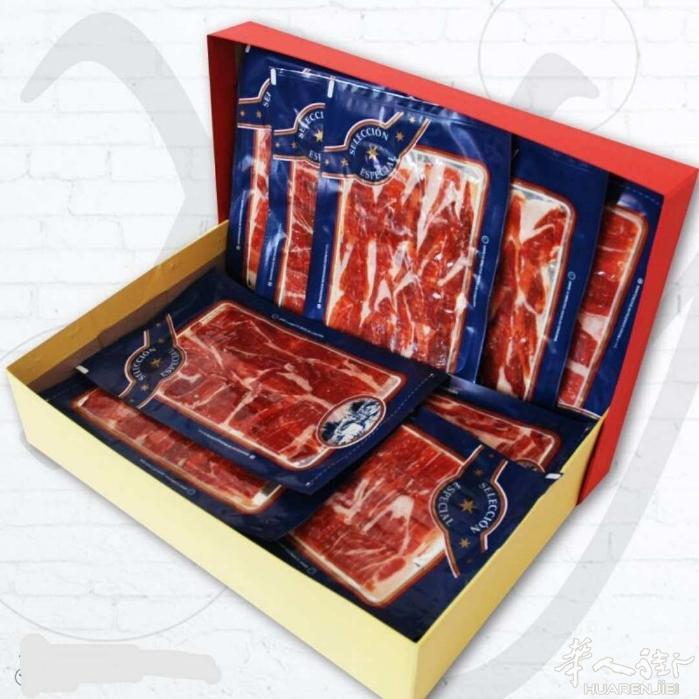 西班牙厂家直销的黑猪火腿切片，口感香甜，味道鲜美！是送人，家宴，待客的高大上产品