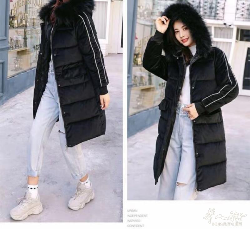 东大门棉衣女中长款冬天加厚金丝绒棉服女生毛领棉袄i