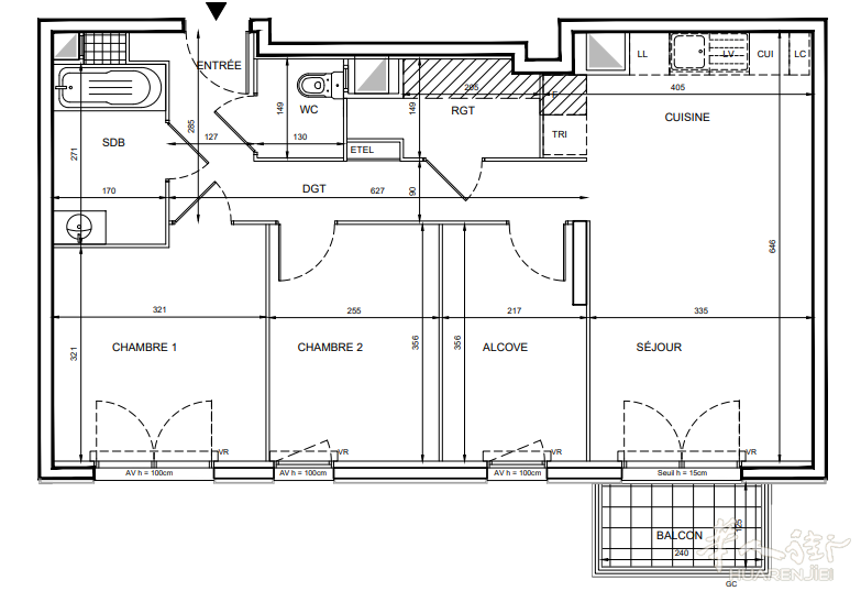 92省VILLENEUVE LA GARENNE塞纳河畔,六楼一套两室一厅带Alcove+阳台+车位!