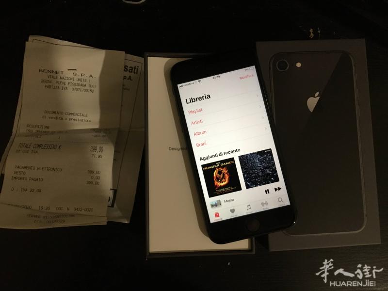 米兰华人街出iPhone 8 64Gb黑色 带小票 购于2020年1月