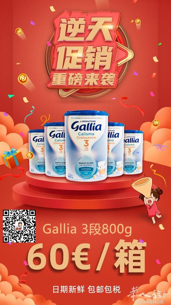 不走寻常路！Gallia 3段800g，即刻起开始逆天促销，60欧一箱，EMS包