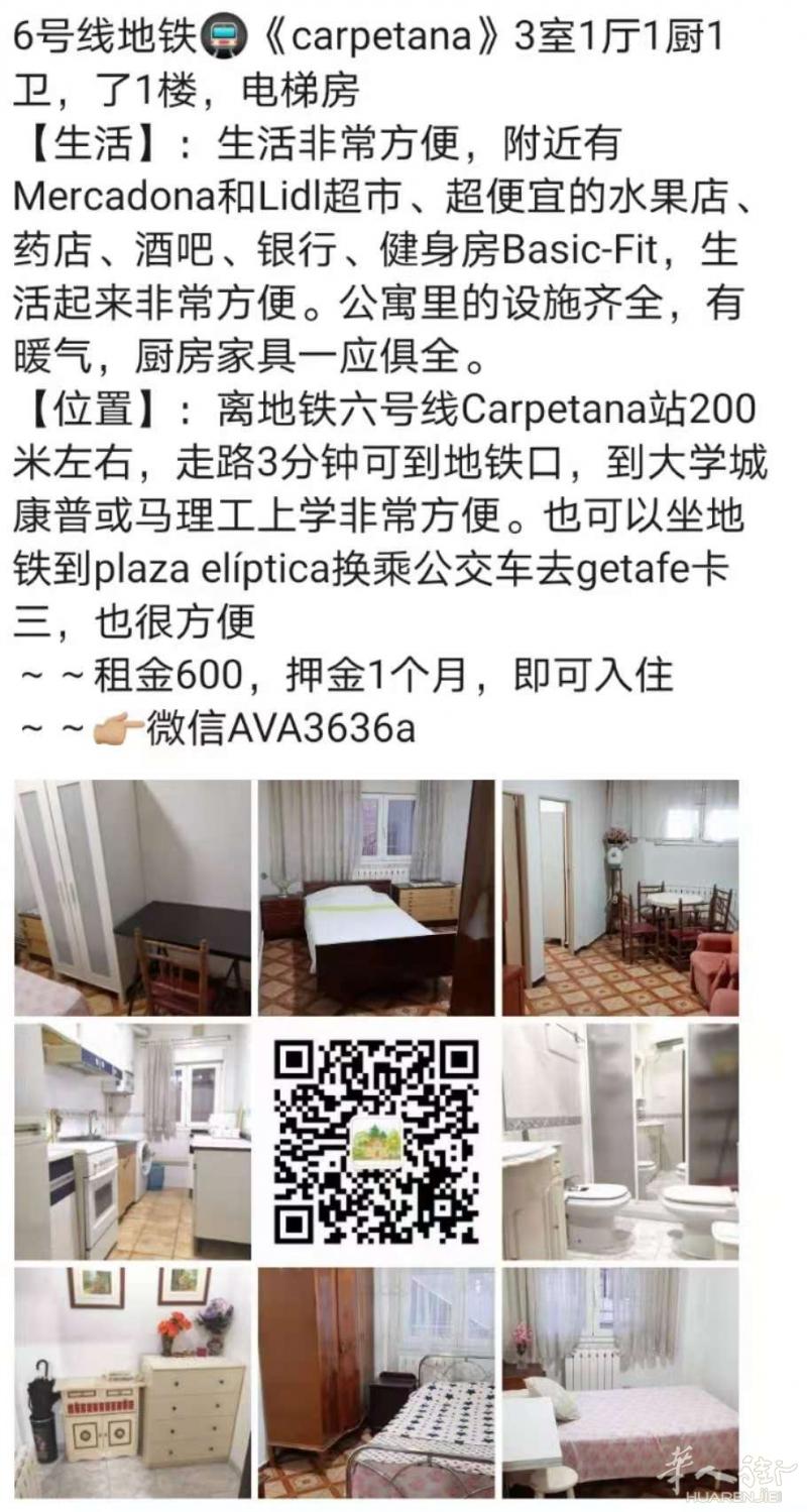 6号线carpetana3室1厅600