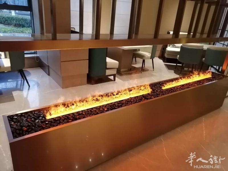 1500 mm length single color water steam fireplace with black cobblestone decora