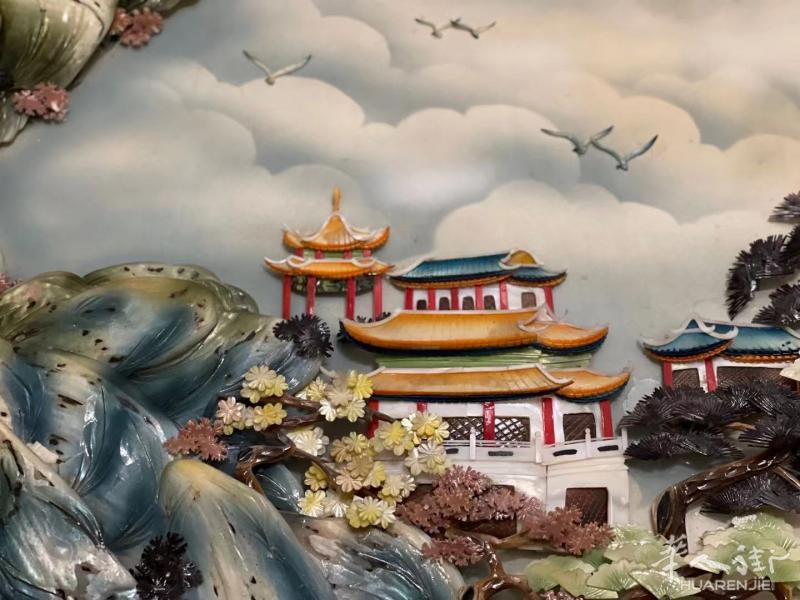 低价出售二手【立体陶瓷雕刻壁画及陶瓷落地大花瓶一双】