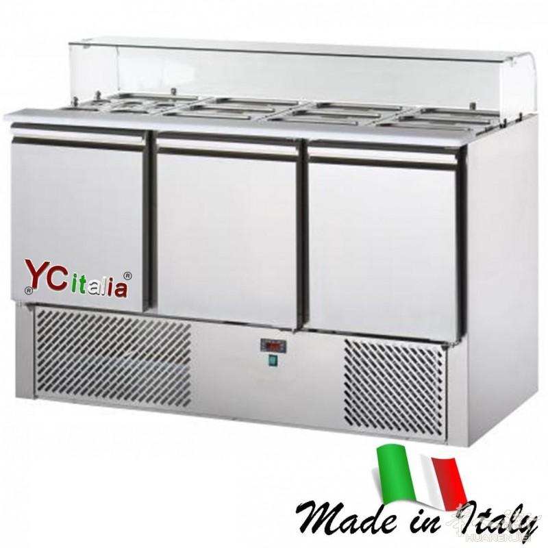 Saladette 3 porte con vetro curvo