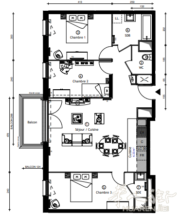 小预算家庭三房一厅自住价22.7万欧，RER D线300米！