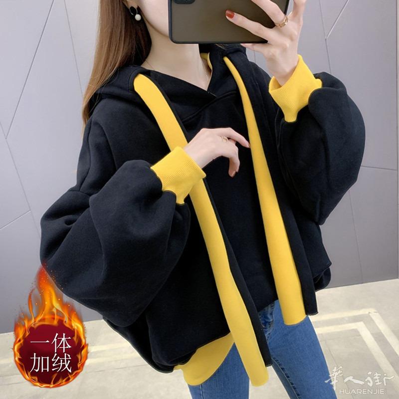 连帽卫衣女装2021年新款秋季冬装减龄韩版外套宽松加绒加厚潮ins   预定款三个星期到货 外省可以邮寄，更多图片加  + 微信 631961275