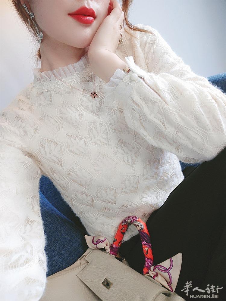 蕾丝打底衫女早秋新款上衣2021秋冬气质女装网纱洋气高端别致小衫 预定款三个星期到货 外省可以邮寄,更多图片加 + 微信 631961275