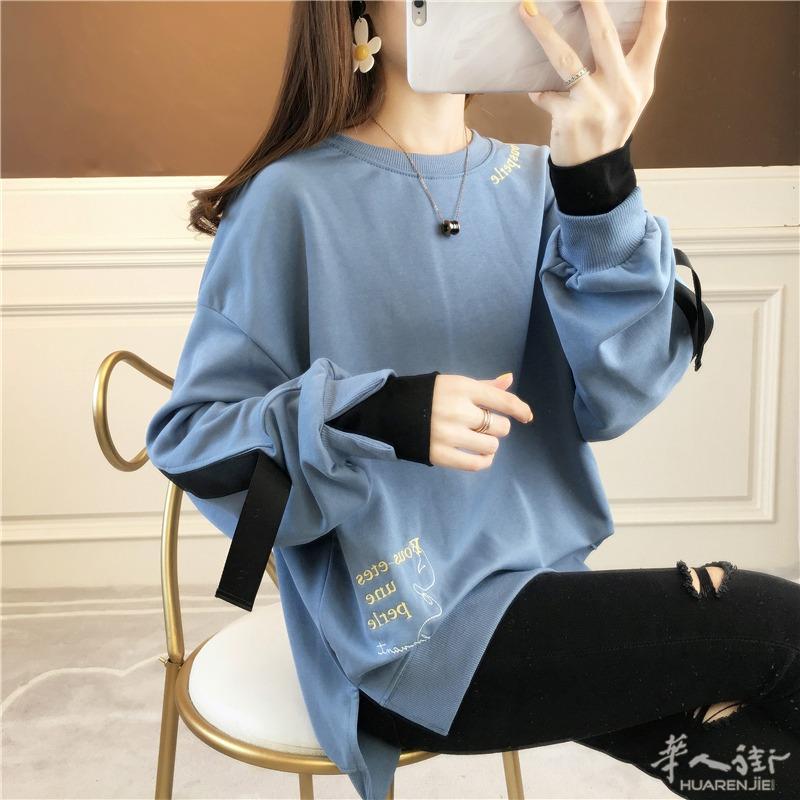 2021春秋新款韩版大码宽松卫衣女薄款百搭洋气假两件上衣服外套潮   预定款三个星期到货 外省可以邮寄，更多图片加  + 微信 631961275