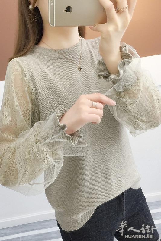 新款秋冬女装2021蕾丝袖低领加绒打底衫针织上衣洋气毛衣宽松外穿   预定款三个星期到货 外省可以邮寄，更多图片加  + 微信 631961275