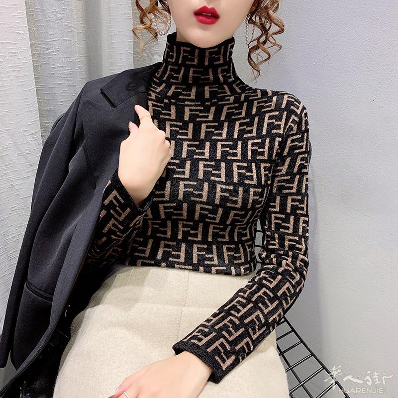 秋冬新款天鹅绒高领字母提花套头毛衣女士洋气修身打底衫显瘦上衣   预定款 三个星期到货 外省可以邮寄，更多图片加  + 微信 631961275