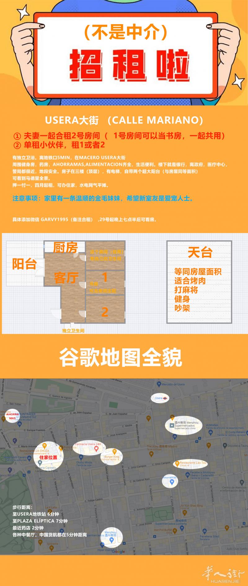 马德里6号11号地铁线usera ,plaza eliptica出租1小房间,1双人间,有独立卫浴。离地铁口5min,在macero usera大街,周围健身房