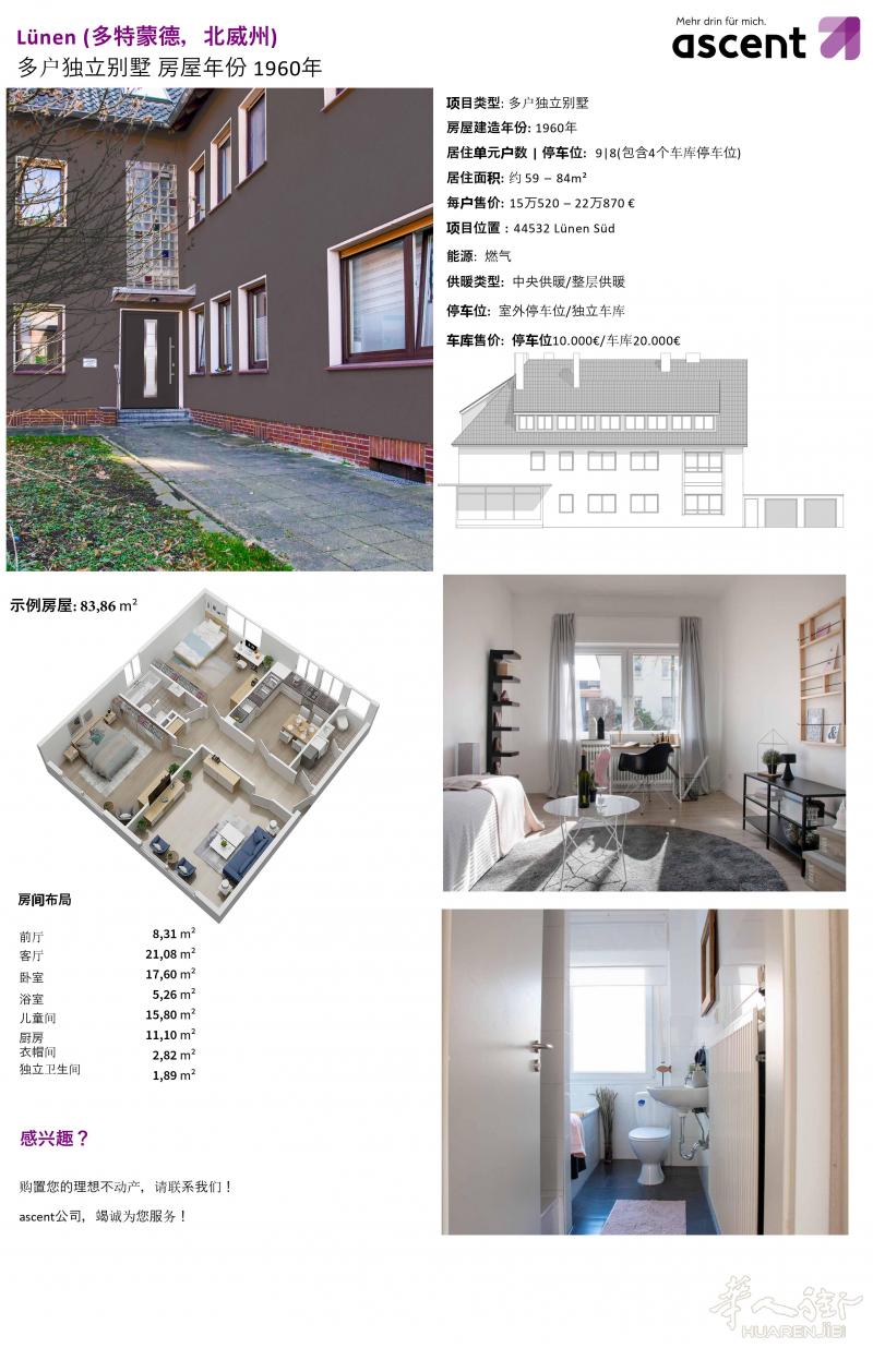 多特蒙德周边 1960年现房 适合自住或投资 有停车位