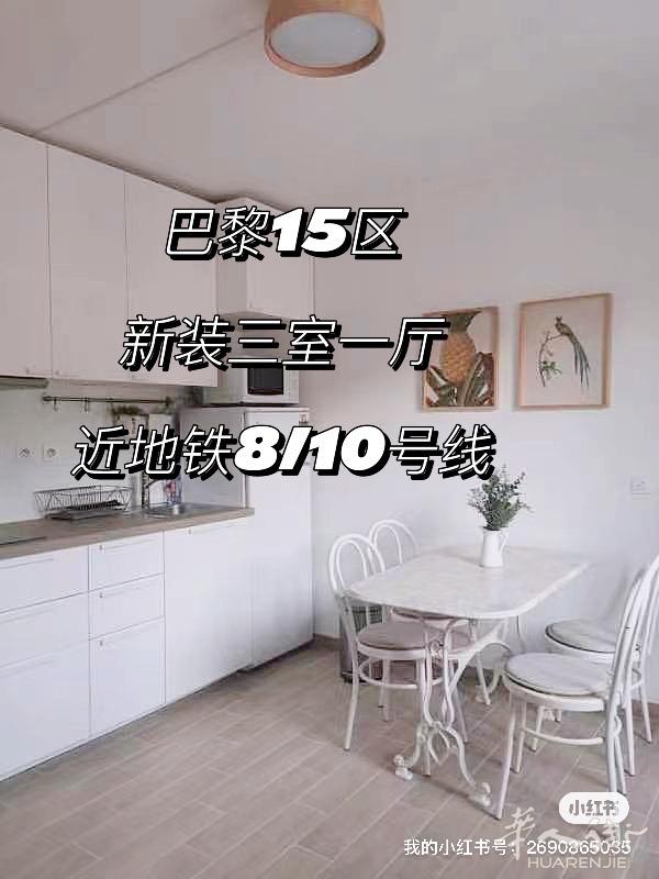 巴黎15区 近8/10号线地铁50平三室一厅新装家具齐全8月起租 可申请房补