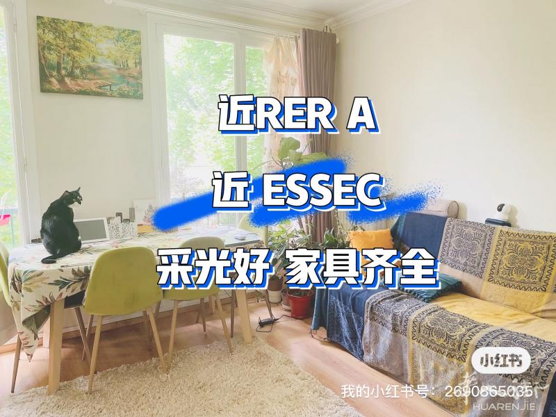 78省大巴黎近RER A近ESSEC 2室1大厅 59平精装房中央供暖带车库9月出租