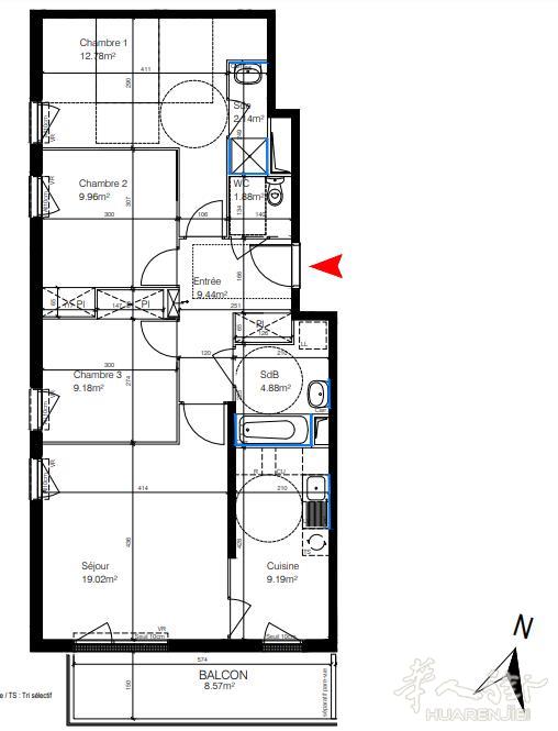 巴黎93省Bondy河景房，三房一厅自住价30万 ，交房快！