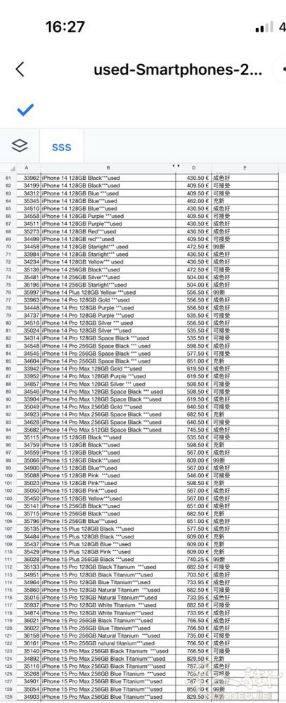 苹果/三星全新机/二手机  16Pro Max 256全新机 1129€