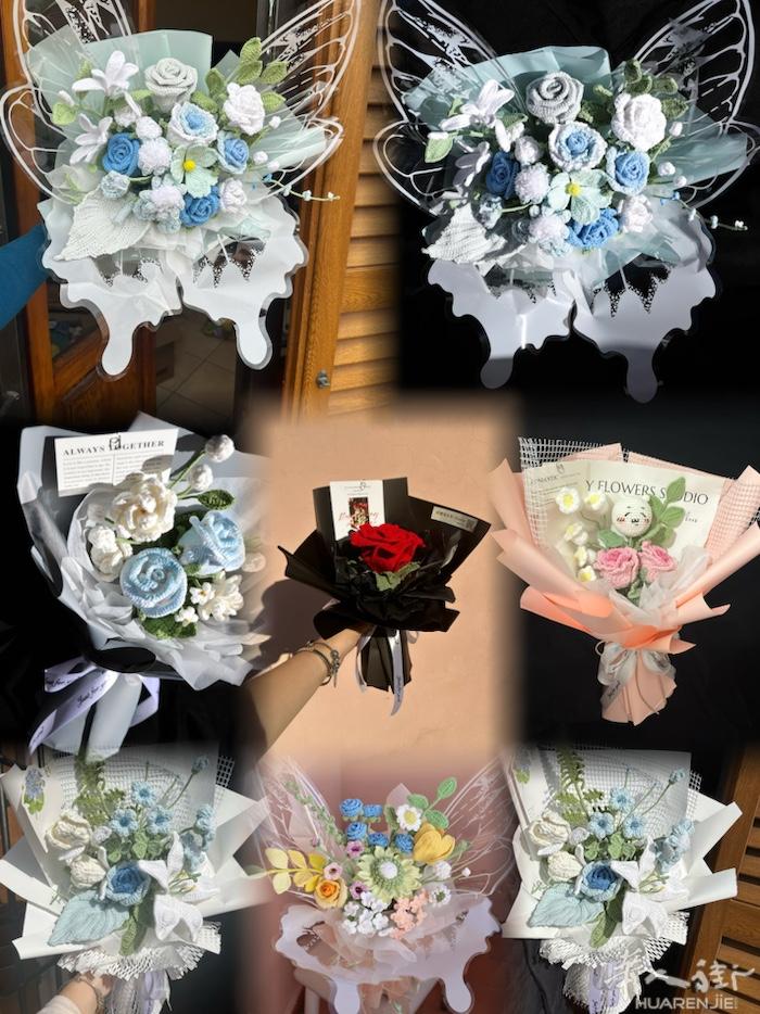 毛线钩织永生花，玩偶，车载花束摆件！意大利内都可邮寄微信：ningmengwu1