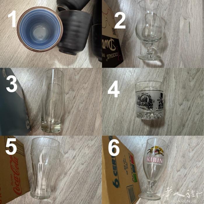 各种杯子，没用过，可以分开卖 ： 1. 喝茶用的厚黑色杯 （12个）= 20€