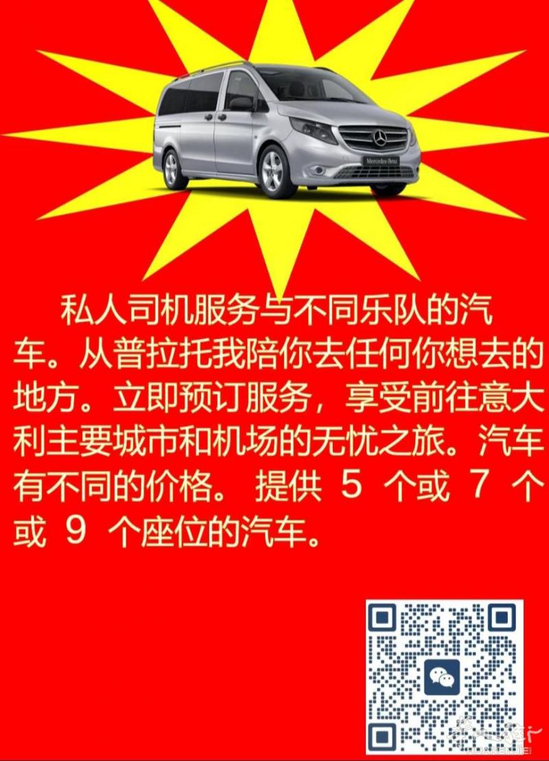 有意大利司机的出租车。 4/7/9 座车。各种价格。从廉价到奢华。