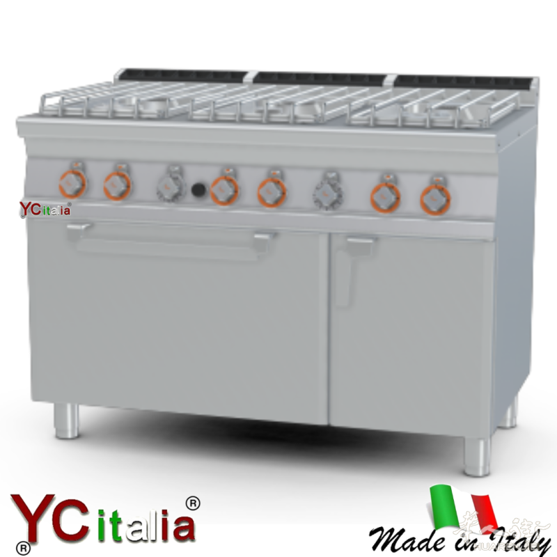 厨房配有 6 个燃烧器，配备 42.3 kW 燃气烤箱，尺寸为 120x70.5x90h 厘米。燃气灶配有专业烤箱，配有调节火焰燃烧器，烤箱温度调节范围为 15