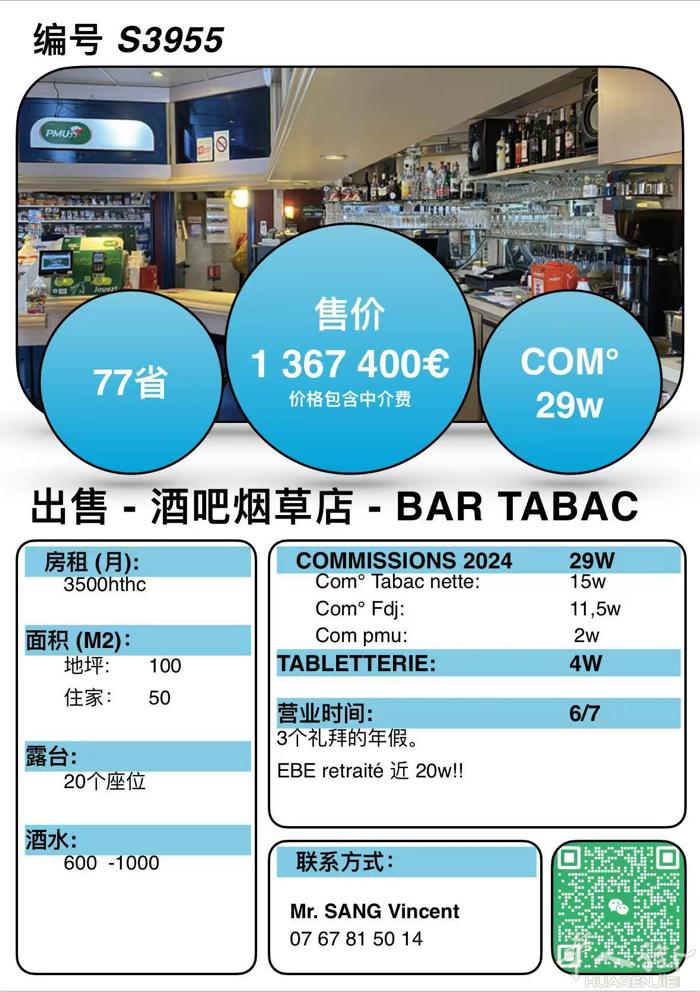 S3955-77省 BAR TABAC - 离小巴黎半个小时车程。 2024年