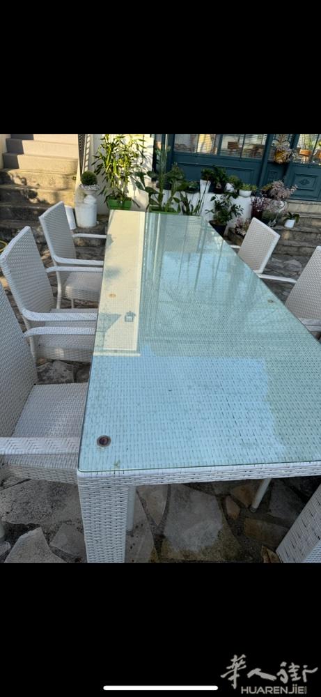 桌椅出售，8张藤椅，一张桌，180€