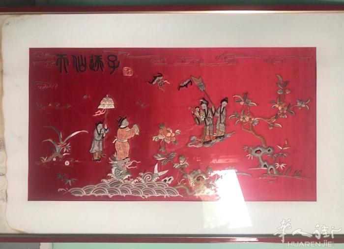 小巴黎出晚清民国刺绣“天仙送子”人物挂屏。95cmx60cm