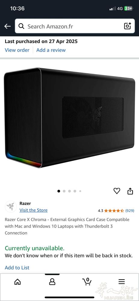 9.99成新Razer Core X Chroma显卡坞  刚买一个月，没玩游戏