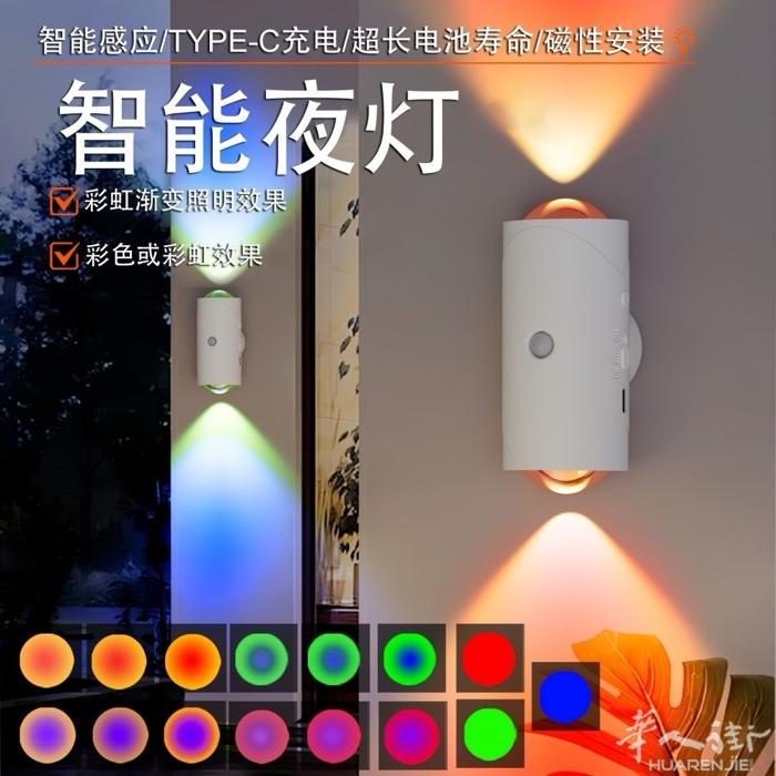 无电费（充电感应小夜灯》新款壁挂式氛围灯直播专用墙上背景灯充电式双头氛围灯