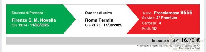 便宜出三张8月10号Roma termini16.55-Firenze s.m.