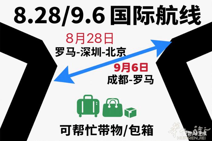 ✈️跨国帮带｜8.28罗马→深圳→北京&9.6成都→罗马，可带物/包箱！  最近