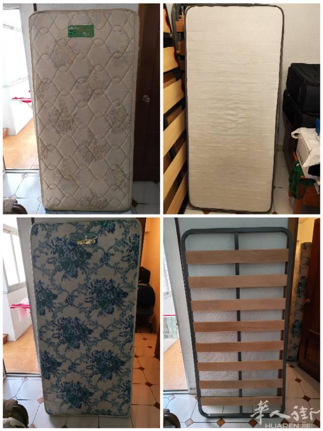 有两个单人床架和床垫180x90的，一个床架25欧