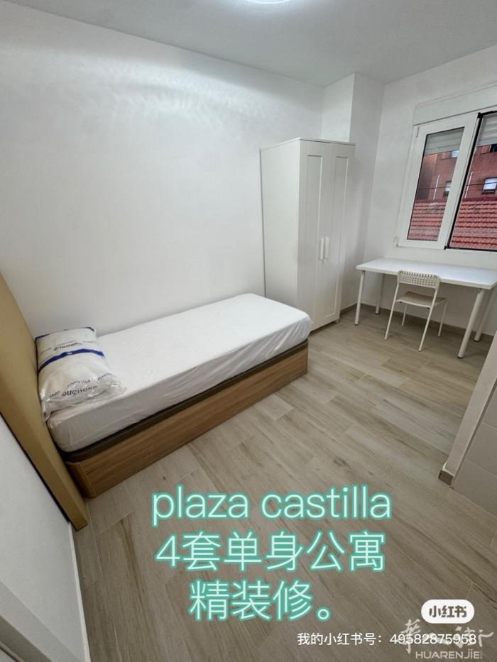 马德里北部富人区plaza castilla全新装修4个单身公寓出租带空调。 位