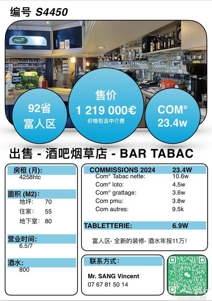 S4450- 92省 大城市  富人区 BAR TABAC。 2024年 ：23