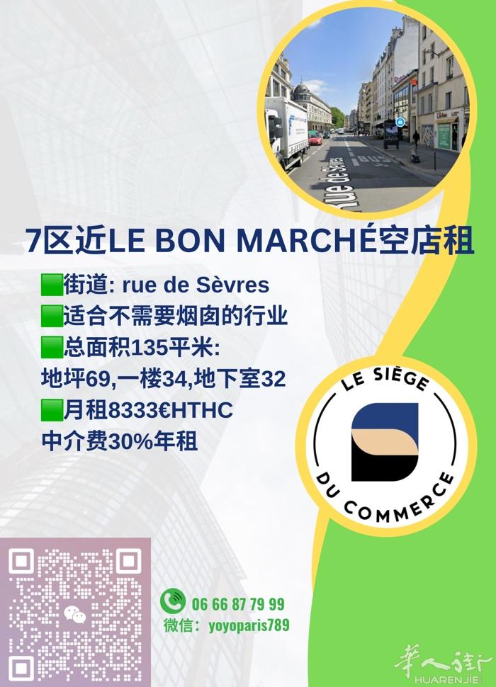 7区近Le Bon Marché空店租 街道: rue de Sèvres 适合