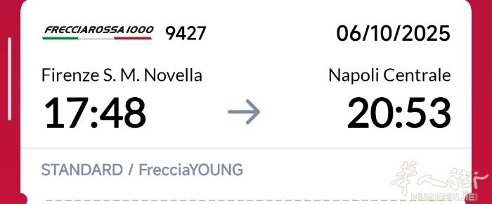 出一张firenze s.m. novella到napoli centrale的