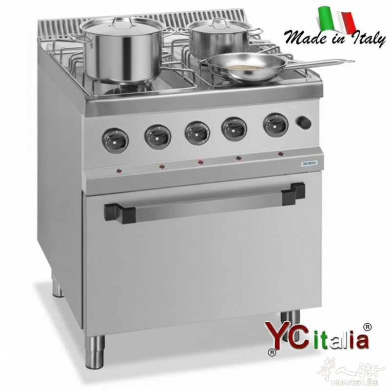 YC Italia 明星产品：专业四头燃气灶 + 强力电热风烤箱！
