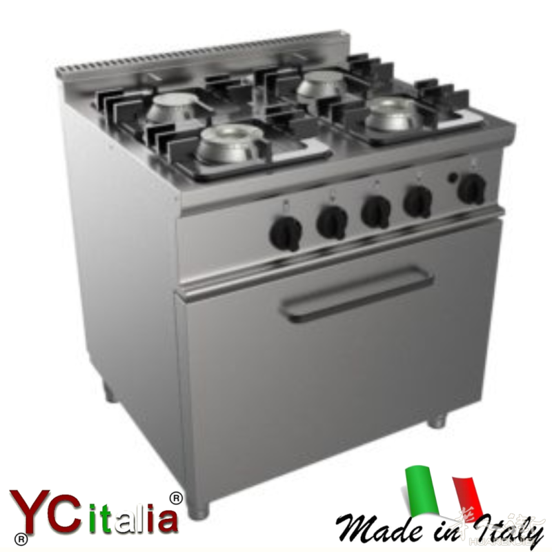 标题：YC Italia 70系列专业级四头燃气灶连烤箱：高效厨房的基石！