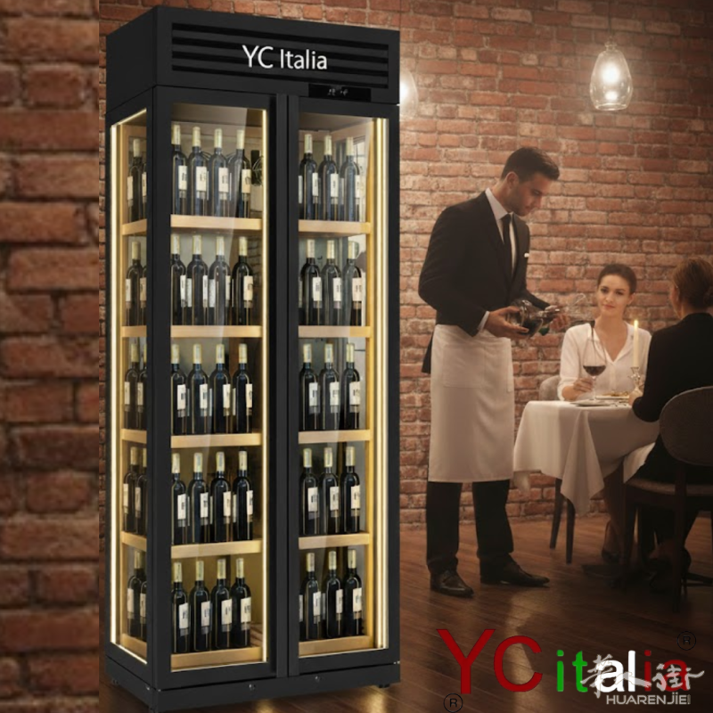 奢华酒窖体验:三面玻璃,双门风冷专业酒柜!YC Italia 175 瓶大容量 – 提升您的餐厅品味与专业度