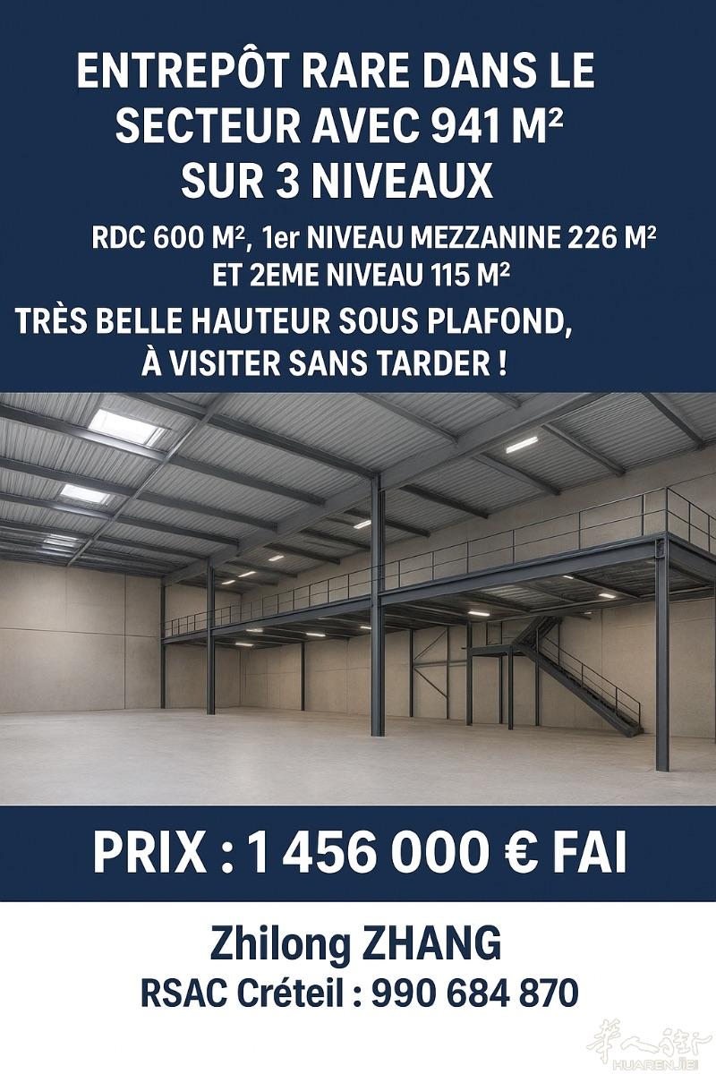 📦 ENTREPÔT RARE — 941 m² SUR 3 NIVEAUX✅ RDC : 600 m²✅ 1er niveau mezzanine : 226 m²✅ 2ᵉ niveau : 115 m²🔹 Très belle hauteur sous plafond – idéal stockage, logistique, production ou activité mixte🔹 Opportunité rare dans le secteur🔹 À visiter sans tard