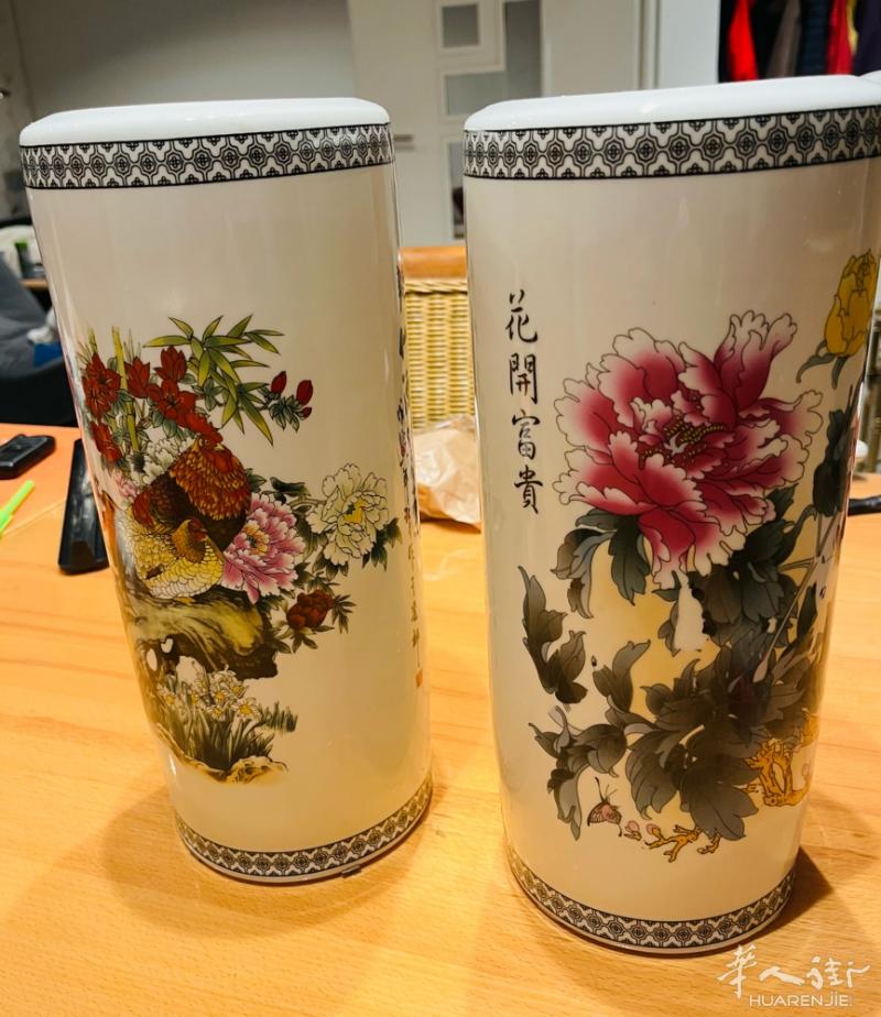 2个 立式中式花瓶，可用于餐馆，旅馆，住家