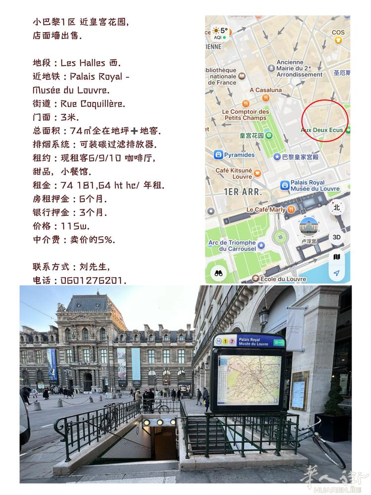 小巴黎1区 近皇宫花园， 店面墙出售.  地段 : Les Halles 西.