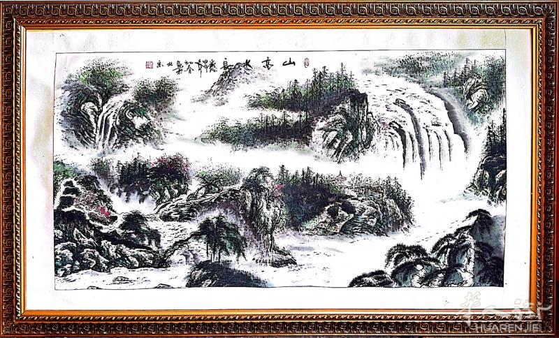 XXL 超大气中式山水画《山高水长》—— 163x96 cm —— 居家办公招财